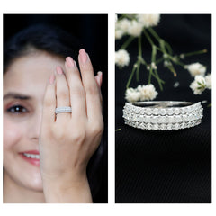 Classic Moissanite Three Row Wedding Band Ring