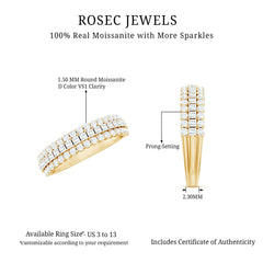 Classic Moissanite Three Row Wedding Band Ring