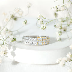 Classic Moissanite Three Row Wedding Band Ring