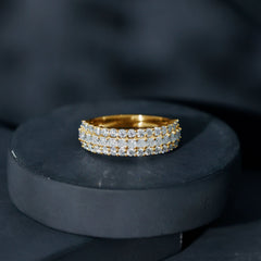 Classic Moissanite Three Row Wedding Band Ring