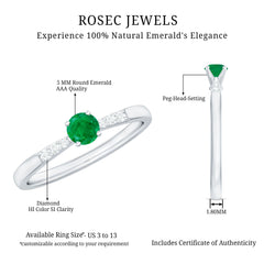 Natural Half Carat Emerald Promise Ring with Diamond