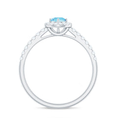 Certified Natural Aquamarine Engagement Ring with Diamond Halo