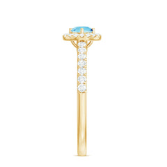 Certified Natural Aquamarine Engagement Ring with Diamond Halo