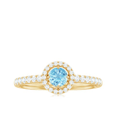 Certified Natural Aquamarine Engagement Ring with Diamond Halo