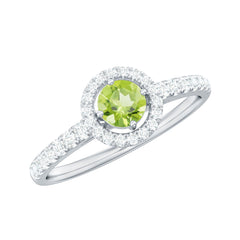 Genuine Half Carat Peridot Engagement Ring with Diamond Halo