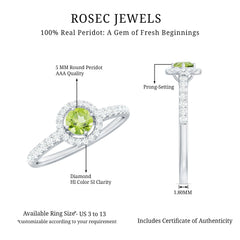 Genuine Half Carat Peridot Engagement Ring with Diamond Halo