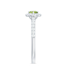 Genuine Half Carat Peridot Engagement Ring with Diamond Halo