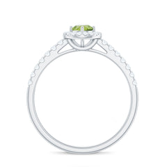 Genuine Half Carat Peridot Engagement Ring with Diamond Halo