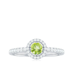 Genuine Half Carat Peridot Engagement Ring with Diamond Halo
