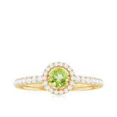 Genuine Half Carat Peridot Engagement Ring with Diamond Halo