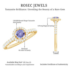 Natural Tanzanite and Diamond Promise Ring for Engagement