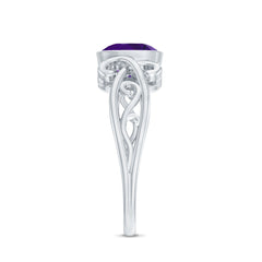 2 CT Vintage Inspired Cushion Cut Amethyst Solitaire Ring