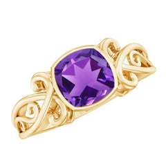 2 CT Vintage Inspired Cushion Cut Amethyst Solitaire Ring