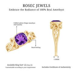 2 CT Vintage Inspired Cushion Cut Amethyst Solitaire Ring