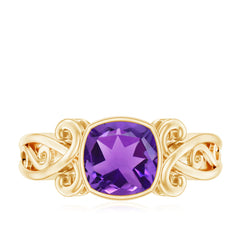 2 CT Vintage Inspired Cushion Cut Amethyst Solitaire Ring
