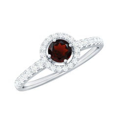 Garnet Minimal Engagement Ring with Diamond Halo