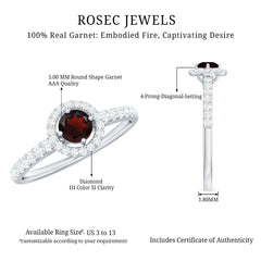 Garnet Minimal Engagement Ring with Diamond Halo