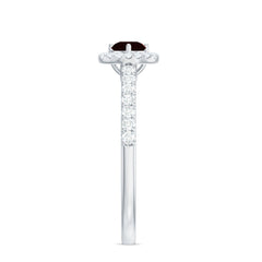Garnet Minimal Engagement Ring with Diamond Halo