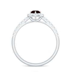 Garnet Minimal Engagement Ring with Diamond Halo