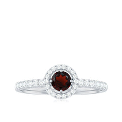 Garnet Minimal Engagement Ring with Diamond Halo
