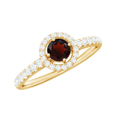 Garnet Minimal Engagement Ring with Diamond Halo