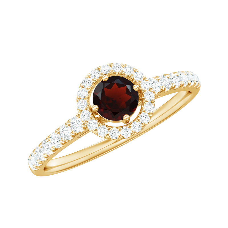Garnet Minimal Engagement Ring with Diamond Halo