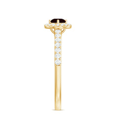 Garnet Minimal Engagement Ring with Diamond Halo