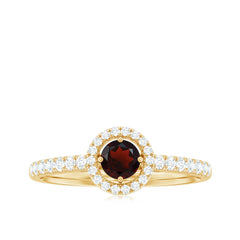 Garnet Minimal Engagement Ring with Diamond Halo