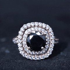 Lab Grown Black Diamond Double Halo Engagement Ring With Moissanite