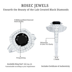 Lab Grown Black Diamond Double Halo Engagement Ring With Moissanite