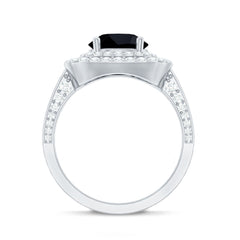 Lab Grown Black Diamond Double Halo Engagement Ring With Moissanite