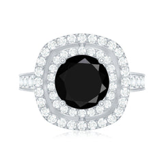 Lab Grown Black Diamond Double Halo Engagement Ring With Moissanite