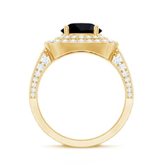 Lab Grown Black Diamond Double Halo Engagement Ring With Moissanite