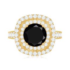 Lab Grown Black Diamond Double Halo Engagement Ring With Moissanite