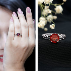Natural 8mm Garnet Filigree Engagement Ring with Certificate