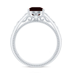 Vintage Style Garnet Diamond Engagement Ring with Celtic Knot