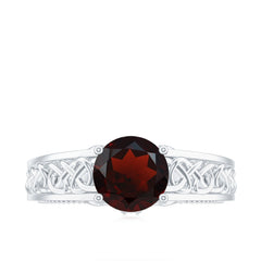 Vintage Style Garnet Diamond Engagement Ring with Celtic Knot