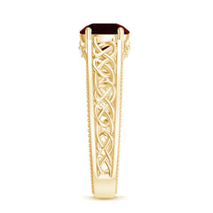 Vintage Style Garnet Diamond Engagement Ring with Celtic Knot