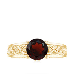 Vintage Style Garnet Diamond Engagement Ring with Celtic Knot