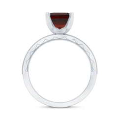 Natural 8mm Asscher Cut Garnet Engagement Ring with Diamond Side Stones