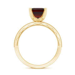 Natural 8mm Asscher Cut Garnet Engagement Ring with Diamond Side Stones