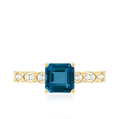 8mm Asscher Cut London Blue Topaz Designer Engagement Ring with Diamond