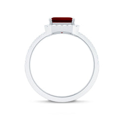 Lab Created Emerald Cut Ruby Engagement Ring with Diamond Halo