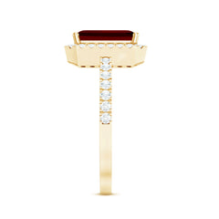 Lab Created Emerald Cut Ruby Engagement Ring with Diamond Halo