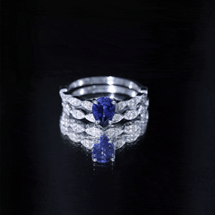 1.6 Carat Pear Lab Grown Blue Sapphire Engagement Ring with Diamond Band