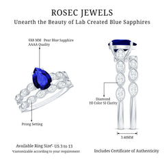 1.6 Carat Pear Lab Grown Blue Sapphire Engagement Ring with Diamond Band