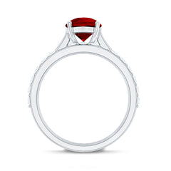 Pear Shape Created Ruby Solitaire Wedding Ring Set with Moissanite