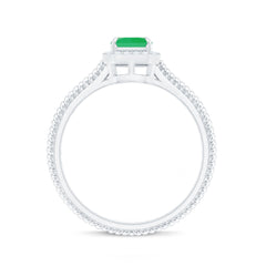 Natural 1.2 Carat Emerald Engagement Ring with Diamond Halo