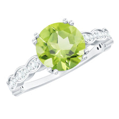 Real 2 Carat Peridot Solitaire Engagement Ring with Diamond Side Stones