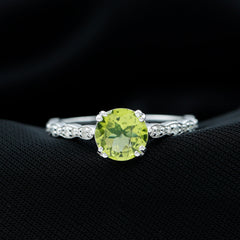 Real 2 Carat Peridot Solitaire Engagement Ring with Diamond Side Stones